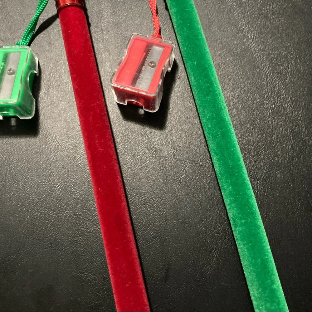 2 Pc  Large  Christmas Holiday 12 Inch Velvety Pencils With Sharpeners, Rare
